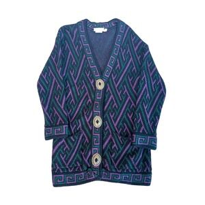Vtg FRENCH RAGS Goth Southwest Aztec Long Cardigan Sweater Knit women S/M est.